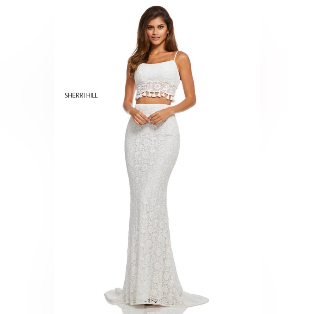 Sherri Hill Two Piece Long Crochet Dress style 52810